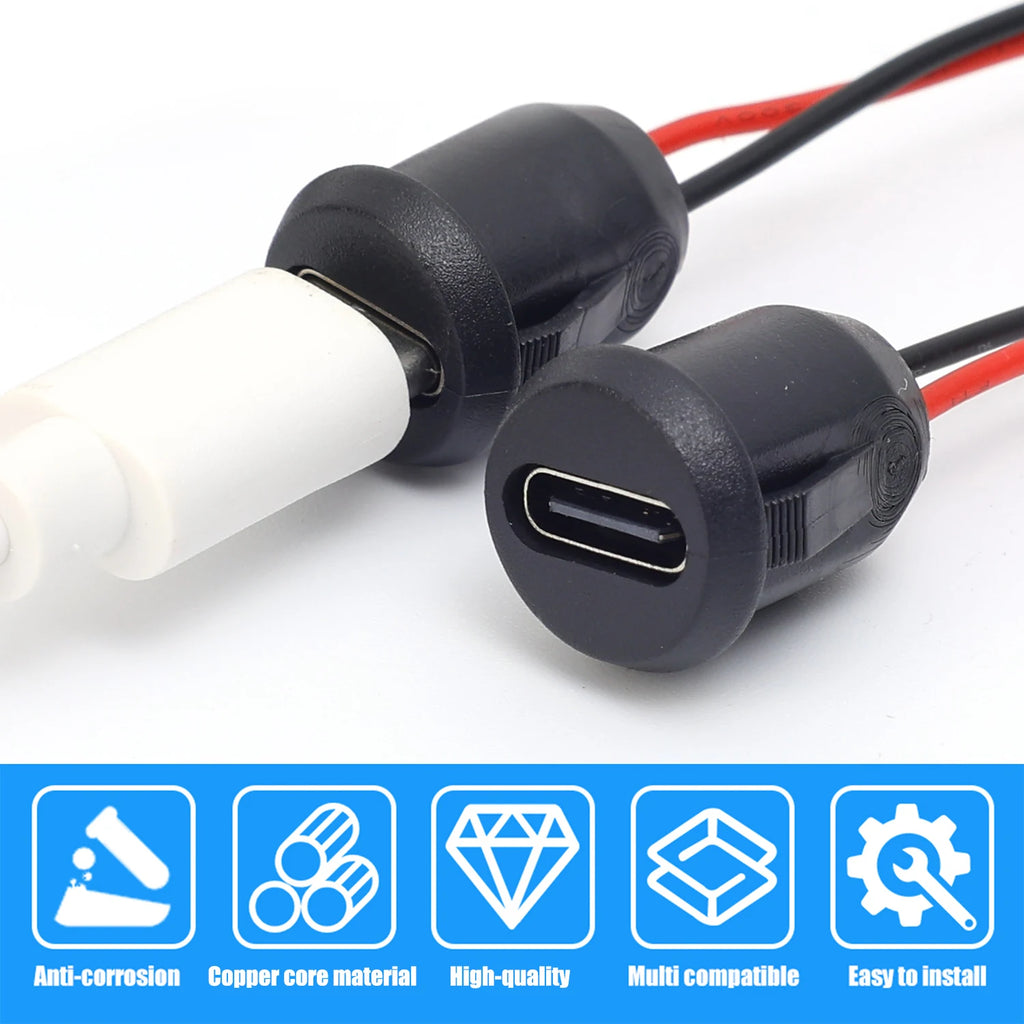 1-20pcs USB Connector Type-C Waterproof with Female Socket 2Pin Fast Charging Jack Charging Port USB-C Charger Plug Socket Tools