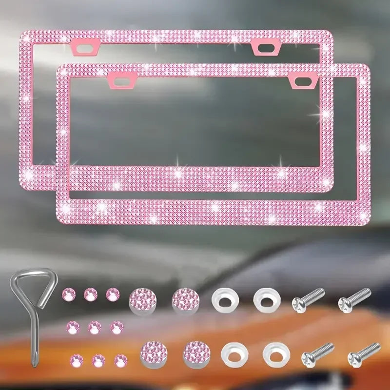 Car Glitter Crystal Sticker License Plate Frame Women's License Plate Frame Auto Parts 12.2*6.3in Three Colors Optional Amagi