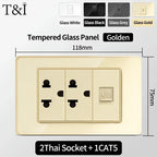 118 Series Glass Panel Wall Switch Socket, US Mexico Standard, USB and Type-C Charging Ports, 1/2/3/4 Gang Options