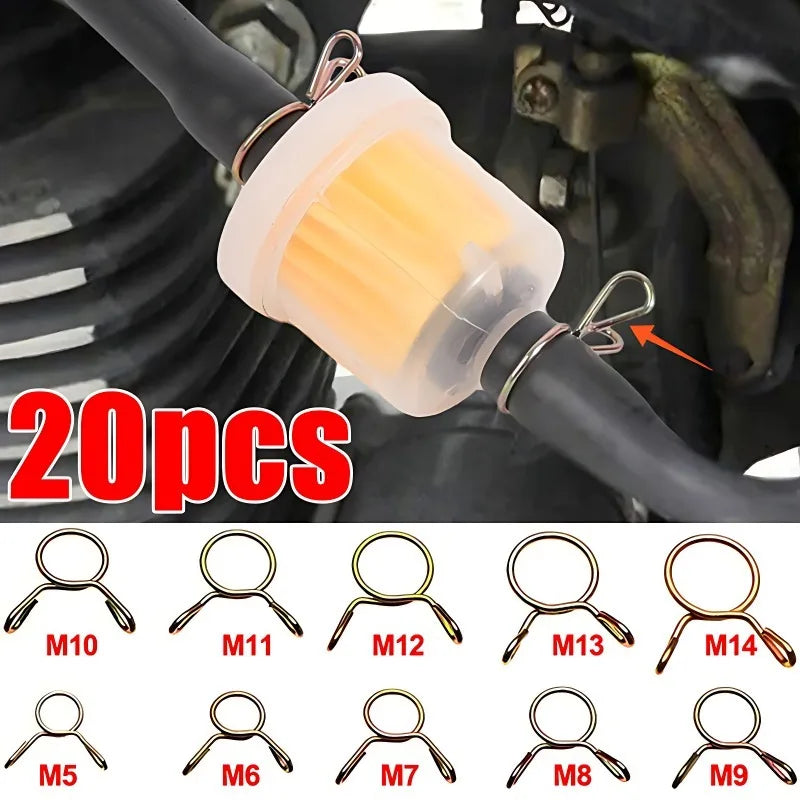 20/10Pcs Spring Hoop Hose Clamp Zinc Plated Pipe Clip Fuel Tube Water Pipe Air Tubing Fixed Clip Assortment Kit Home Hardware