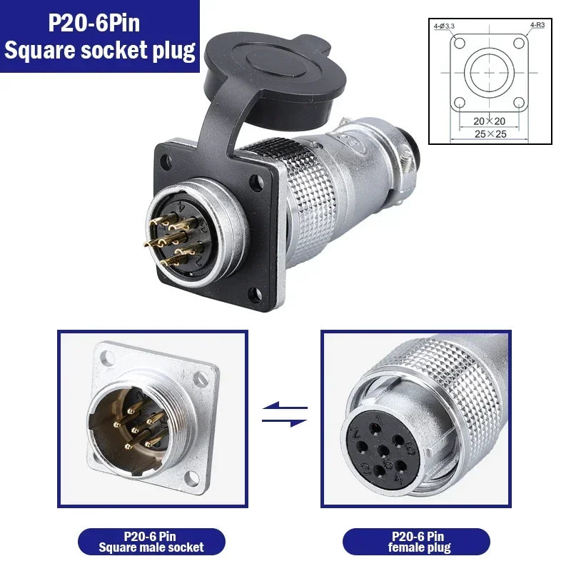 PLS20 WS20 TP20 Aviation Connector 20mm Opening Diameter 2-12 Pin Male Female Circular Plug Socket Metal Shell Waterproof IP67