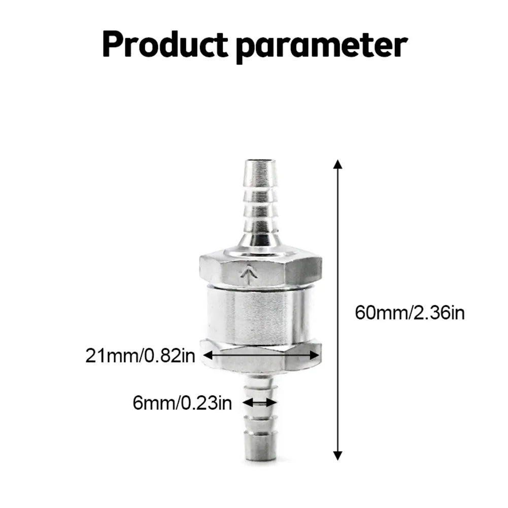 Fuel Non Return Check Valve 6/8/10/12mm Aluminium Alloy Petrol Fuel Line Way Aluminium 1 Way Fuel Line Check Valve