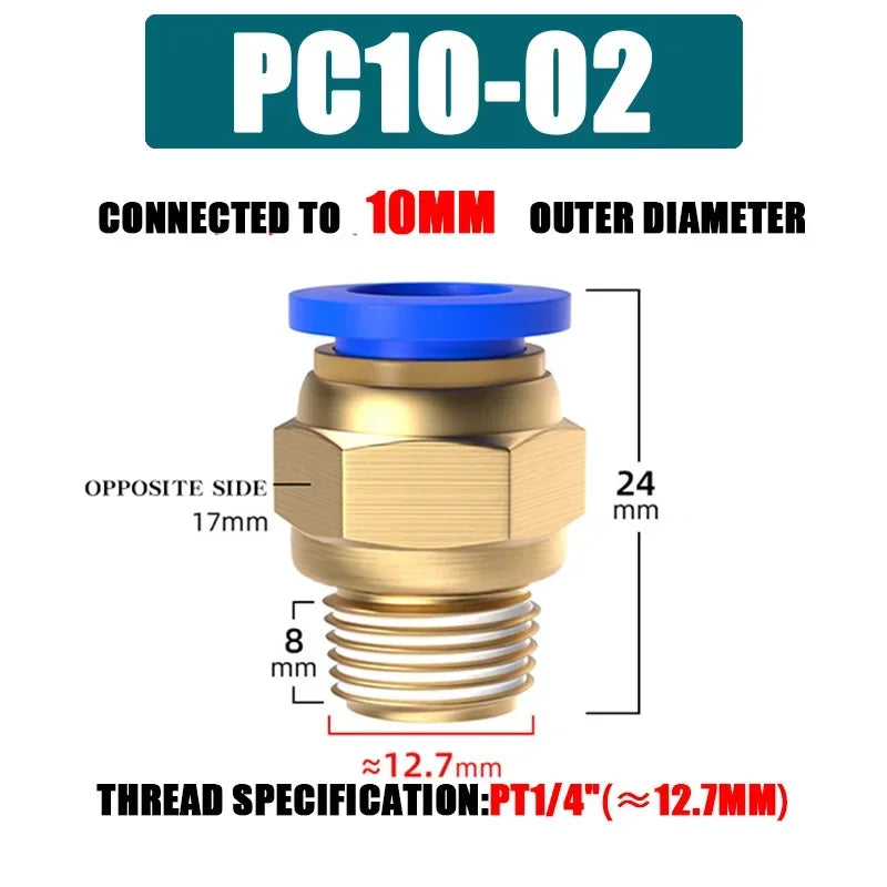 10/50PCS Pneumatic Fitting Air Connector PC 4mm 6mm 8mm 10mm 12mm Thread 1/8" 1/4" 3/8" 1/2" Hose Fittings Pipe Quick Connectors