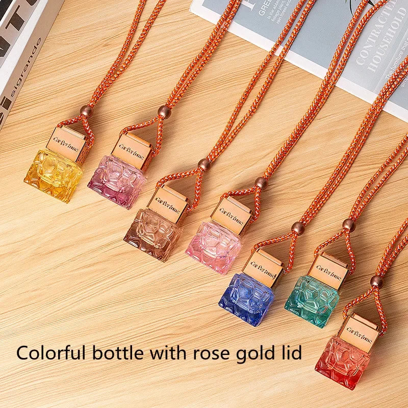 Car Air Freshener Empty Bottle Essential Oil Perfume Bottle with Black Caps Car Air Freshener Hanging Glass Bottles Amagi