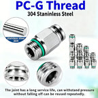 Stainless Steel PC-G Pneumatic Push-In Fitting, Straight Male G Thread Air Tube Connector for Air Compressor & Pneumatic Systems
