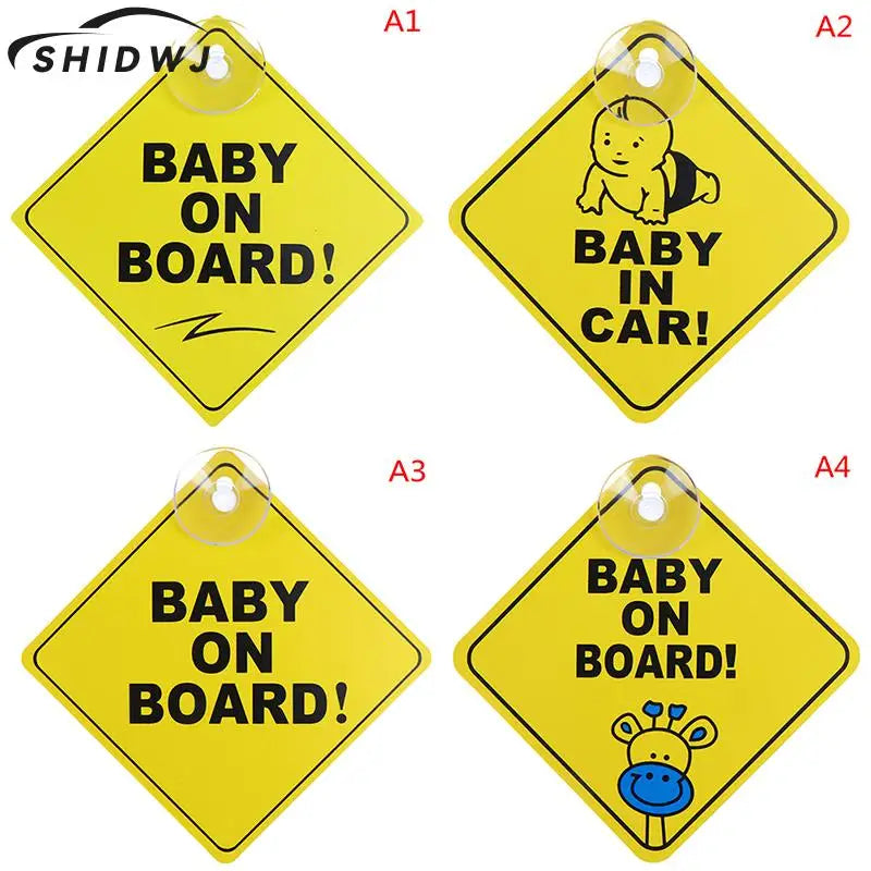 1PC Baby On Board Sign with Suction Cup Car Window Yellow REFLECTIVE Warning Sign 12CM Safe Driving Accesorios