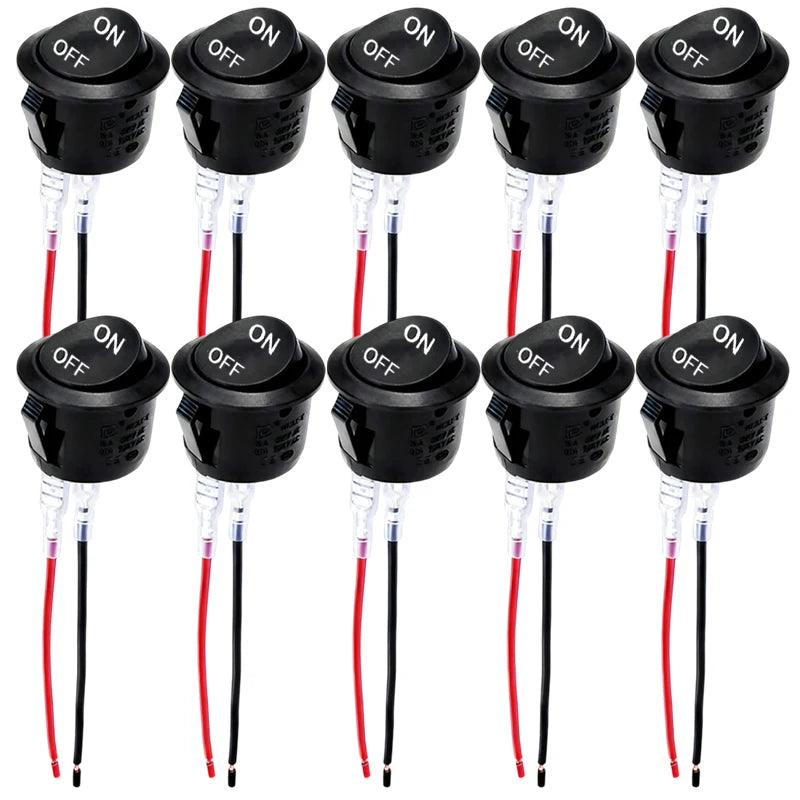 10/1Pcs Round Rocker Switch ON/Off SPST 2Pin Latching Toggle Switch Snap Boat Car Round Switches Pre-Wired 6A/250V 10A/125V