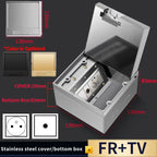 Hidden Floor Socket with USB Charging Ports, 304 Stainless Steel Underground Power Outlet, EU FR BR IL IT Standard, 130×130mm