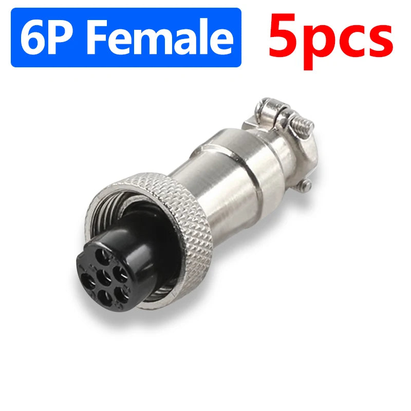 5Pcs GX12 Aviation Connector Plug Socket 2/3/4/5/6/7 Pin Male Female Panel Mount 12mm Circular Metal Wire Adapter Nut Type