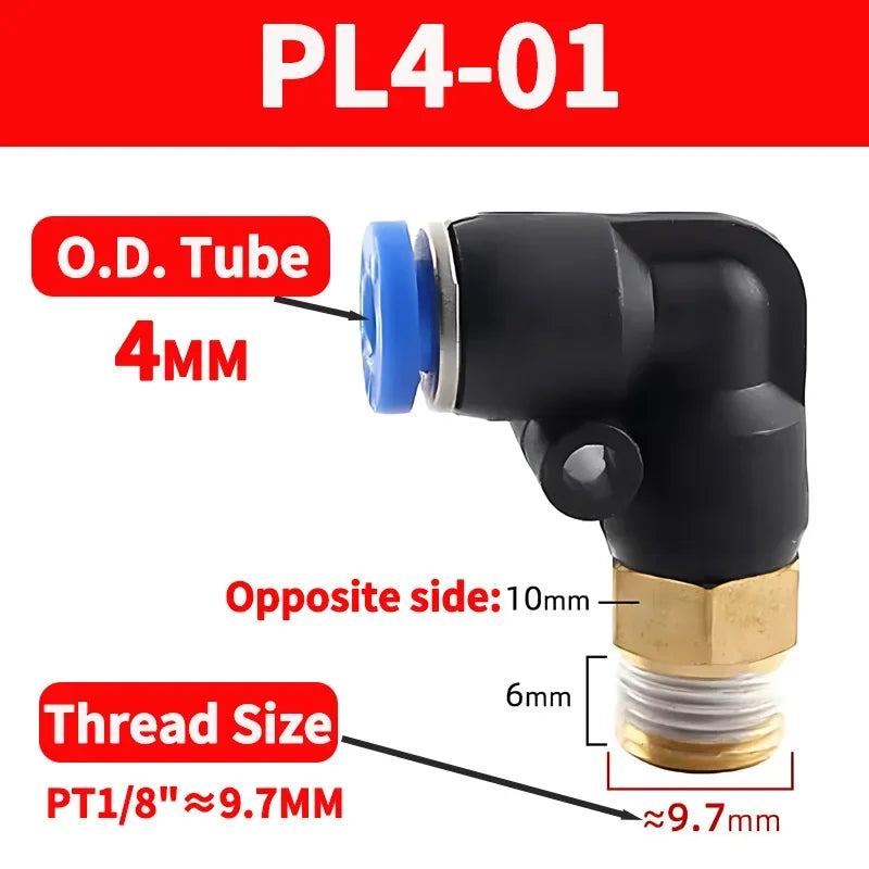PL Push to Connect Tube Fitting Male Elbow PL4/6/8/10/12mm Tube OD x M5/01/02/03/04 Thread Pneumatic Air Push Fit Lock Fitting