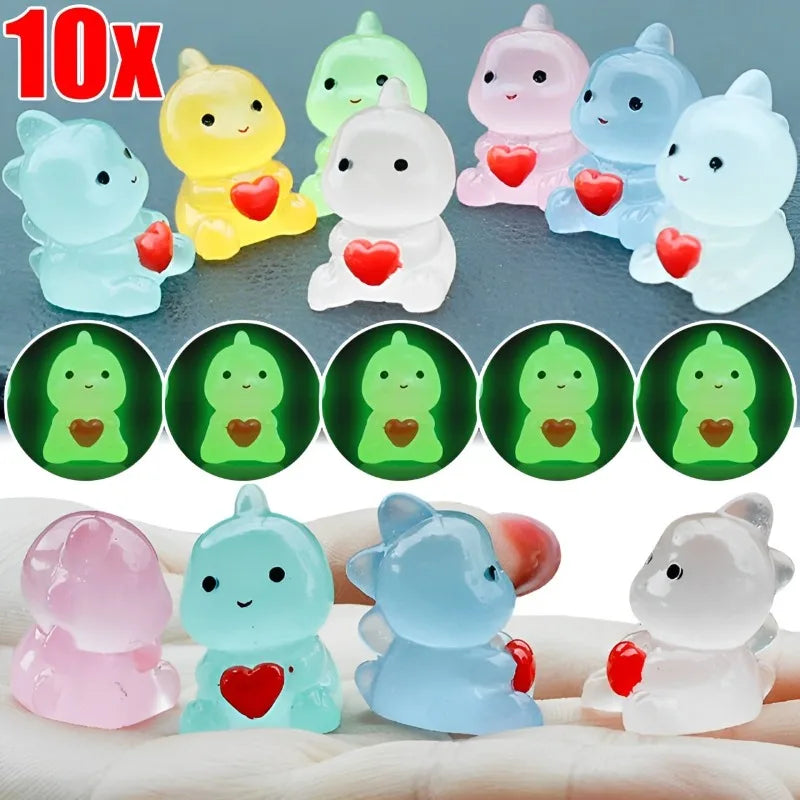 Cute Small Dinosaur Hug Heart Car Ornaments Night Glowing Luminous Dashboard Decor Car Home Ornament Decoration 10/1pcs