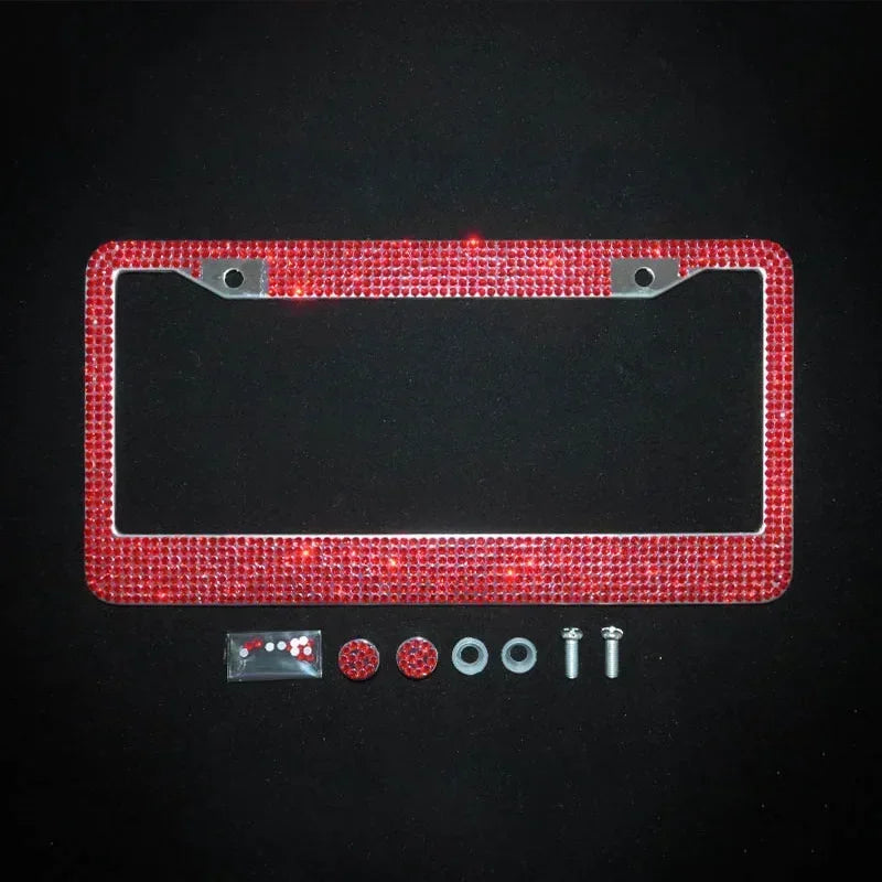 Bling Crystal License Plate Frame Luxury Car Frame Plate with Button Diamond Car License Plate Frame Cover for Women-2 Pack
