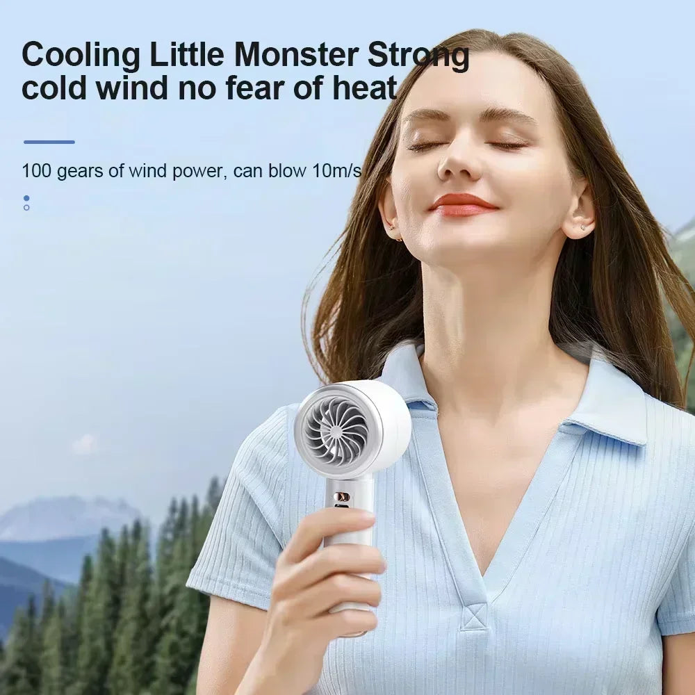 Car Portable Hand Fan Air Cooling Fan USB Charging LED Digital Display Flashlight 3 Speeds USB Rechargeable Battery Outdoor
