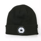 Winter Men Beanie Hat with LED Light Rechargeable Knitted Hat for Woman Cap Night Running Fishing Riding Sports Teenager Beanies