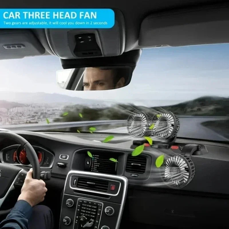5/12v Automotive Fan Car Fan 24v 360° Adjustable 3/2/1 Head Air Low Noise Multifunctional Temporary Parking Card Auto Vehicles