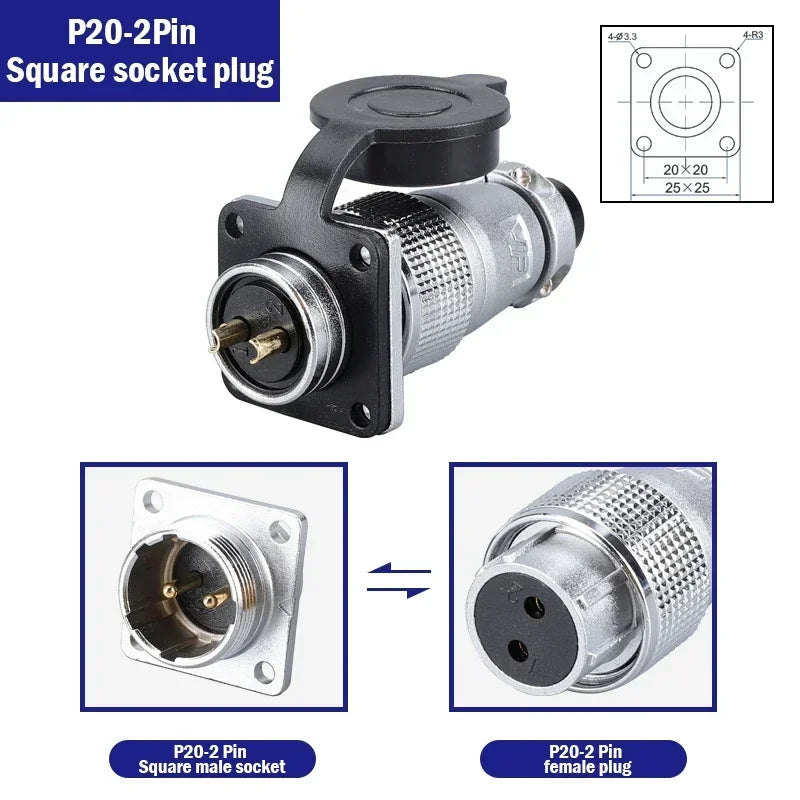 PLS20 WS20 TP20 Aviation Connector 20mm Opening Diameter 2-12 Pin Male Female Circular Plug Socket Metal Shell Waterproof IP67