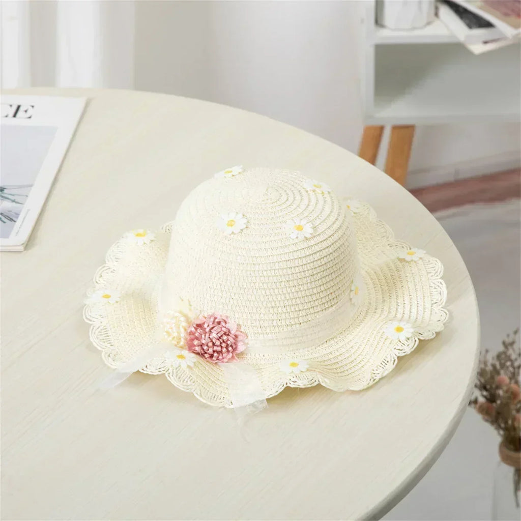Girls' Straw Hat Bag Matching Travel Sun Hat Flower Children's Sun Hat Outdoor Fashion Fisherman Hat Sunscreen Hat Amagi