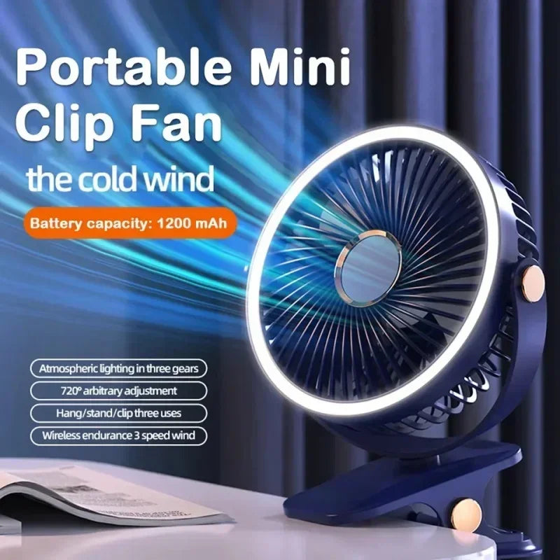 Car Rechargeable Desktop 2000mAh Portable Outdoor Home Fan Air Cycle Device Wireless Ceiling Mounted WithLED Light Clip on Amagi