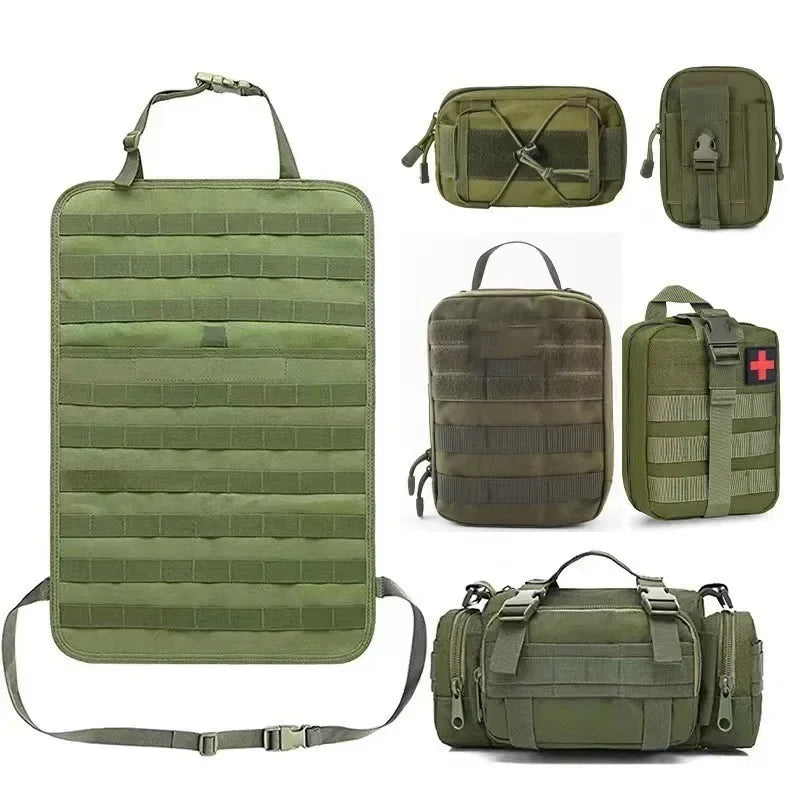 6pcs/set Universal Car Backrest Wall Hang Seat Back Storage Bag Organize Molle Panel with 5 Detachable Pouch,Outdoor Campe Hike