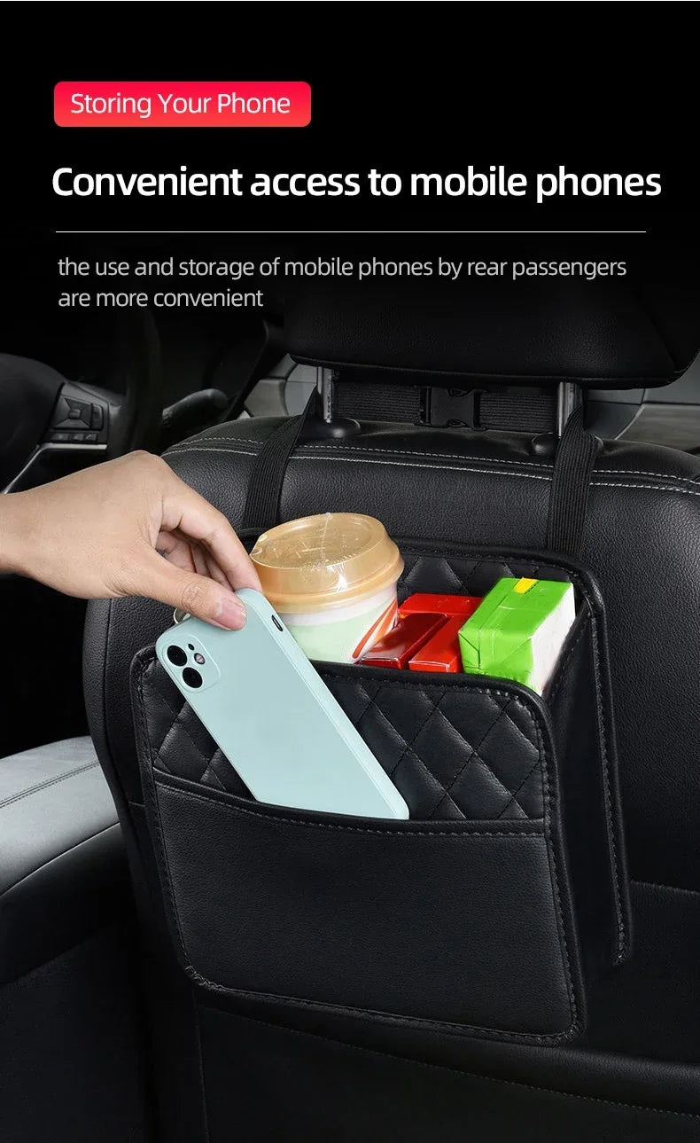 2/1pcs Multifunction Car Seat Hanging PU Leather Storage Bag Organizer Rear Seat Hanging Pouch Tissue Box Trash Dustb Accessorie