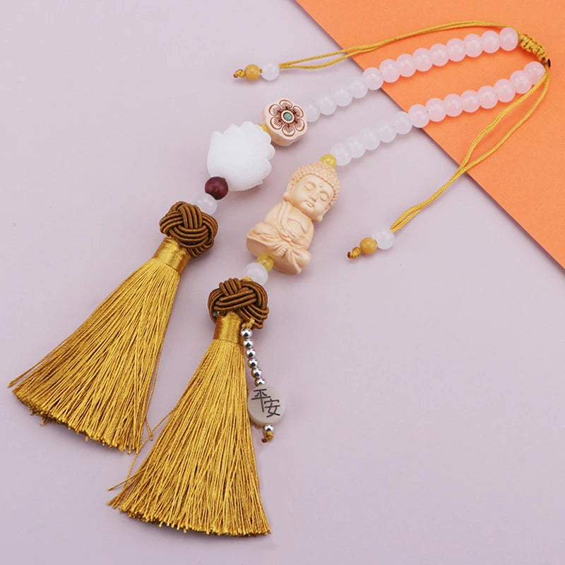 Car Huangyangmu Buddha Head White Jade Bodhi Car Pendant Fashion Car Interior Ornaments Rearview Mirror Good Luck Decoration