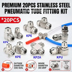 Pneumatic Push-In Fitting Set, Copper Nickel Plated Air Hose Connectors for 4mm–16mm Tube (KPU KPV KPE KPZA KPM)