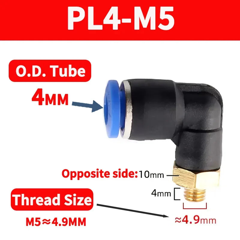 PL Push to Connect Tube Fitting Male Elbow PL4/6/8/10/12mm Tube OD x M5/01/02/03/04 Thread Pneumatic Air Push Fit Lock Fitting