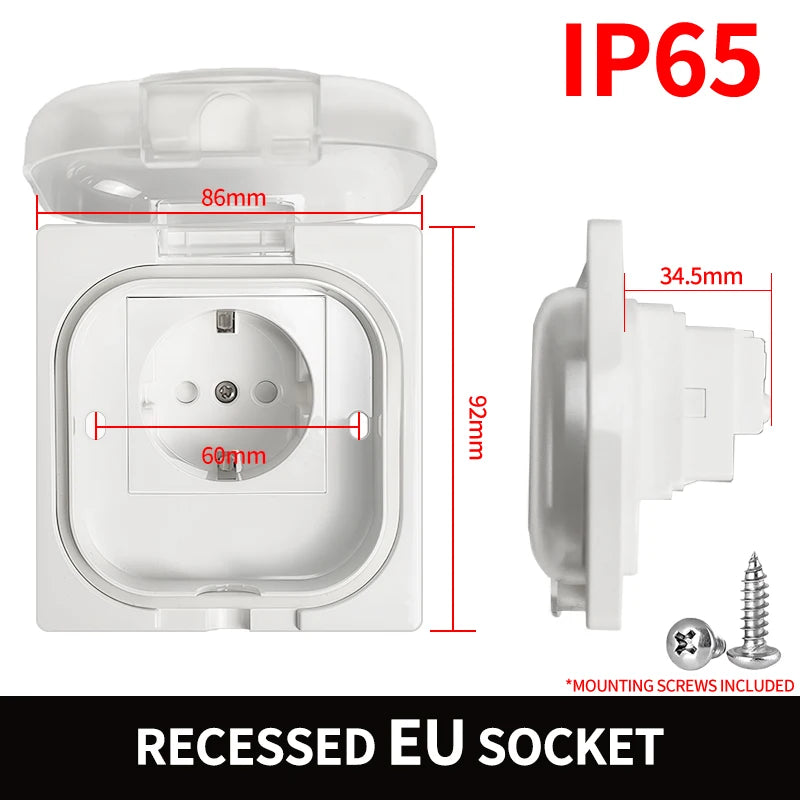 IP65 Waterproof Outdoor Socket- 16A High Power Wall Plate, 250V US/Thai Style 10A Receptacle, Bathroom & Weatherproof Electrical