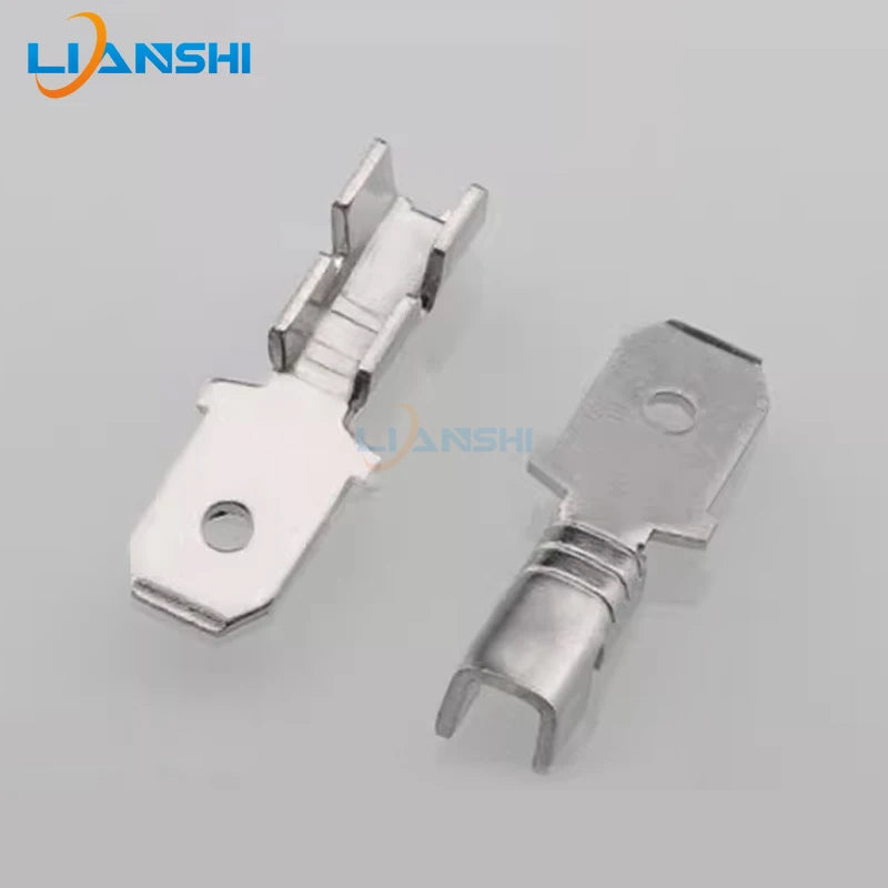 100pcs 6.3 male inserts 0.8mm thick 250 male terminals brass tinned with insulating sheath