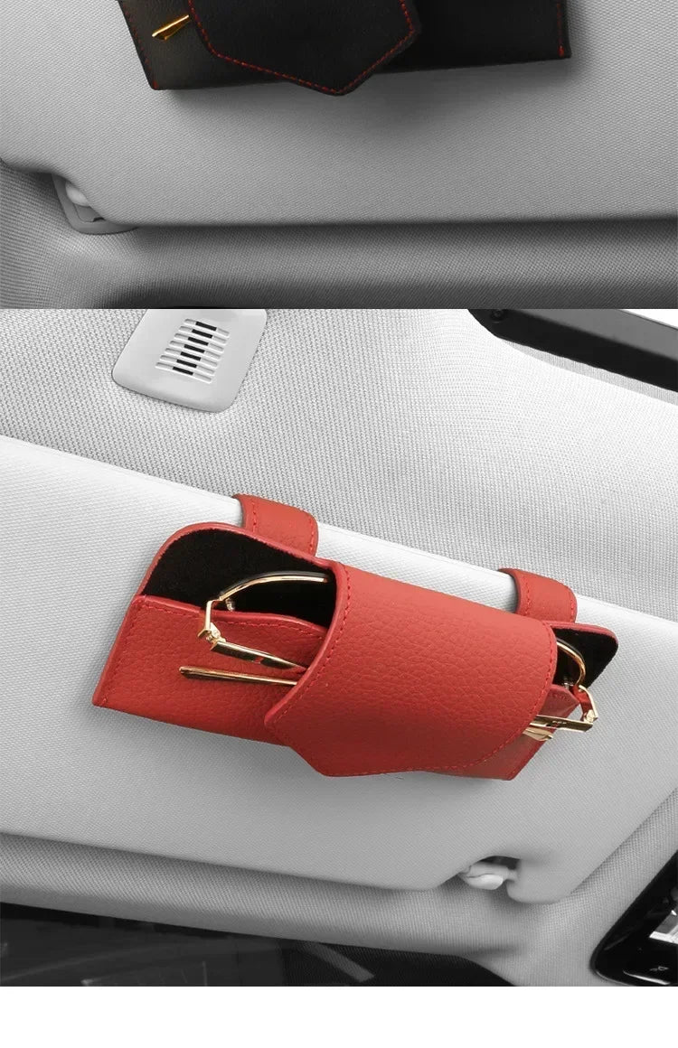 Car Glasses Storage Box Universal Sunshade Glasses Clip PU Soft Leather High-end Sunglasses Stand Car Accessories Storage amagi