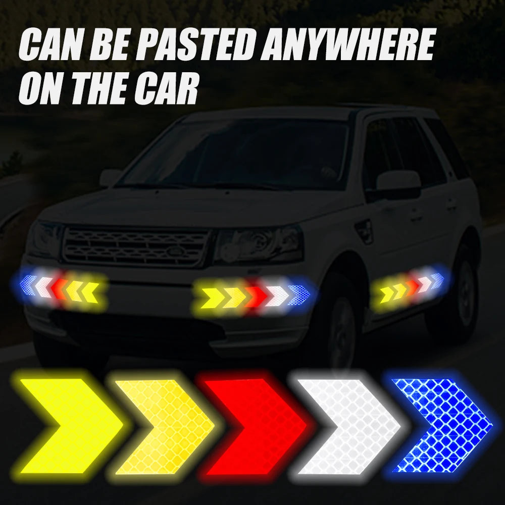 10 Pcs/Set Car Sticker Reflective Arrow Sign Tape Warning Safety Sticker for Car Bumper Trunk Reflector Hazard Tape Car Styling