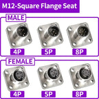 5/20 PCS M12 12mm Connector Aviation Panel Back/Front Mount Flange Socket Sensor Connector IP67 Waterproof Straight/Right Angle
