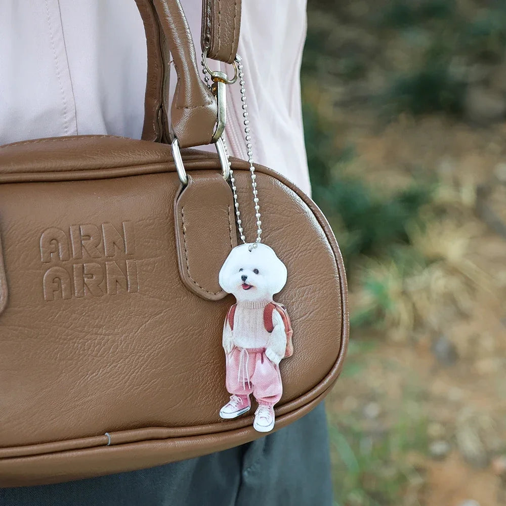 Kawaii Puppy Dog Car Pendant Acrylic Cute Cartoon Teddy Dog Car Interior Decoration for Backpack Keychain Home Hanging Pendant