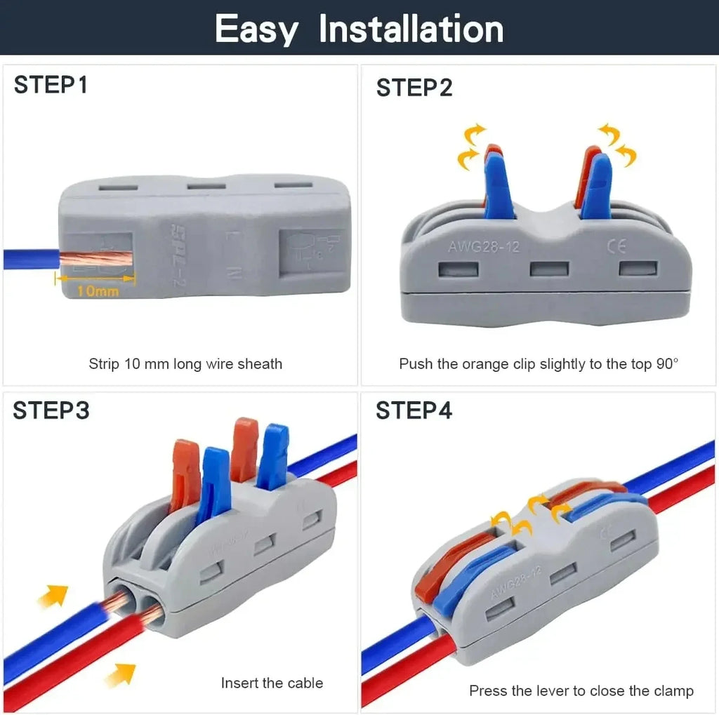SPL2/3/4/5 Quick Wiring Terminal, PCT Parallel Wire Connector Junction Box, 1‑in 2/3/4/5‑Out Splitter for Lamp/Lighting