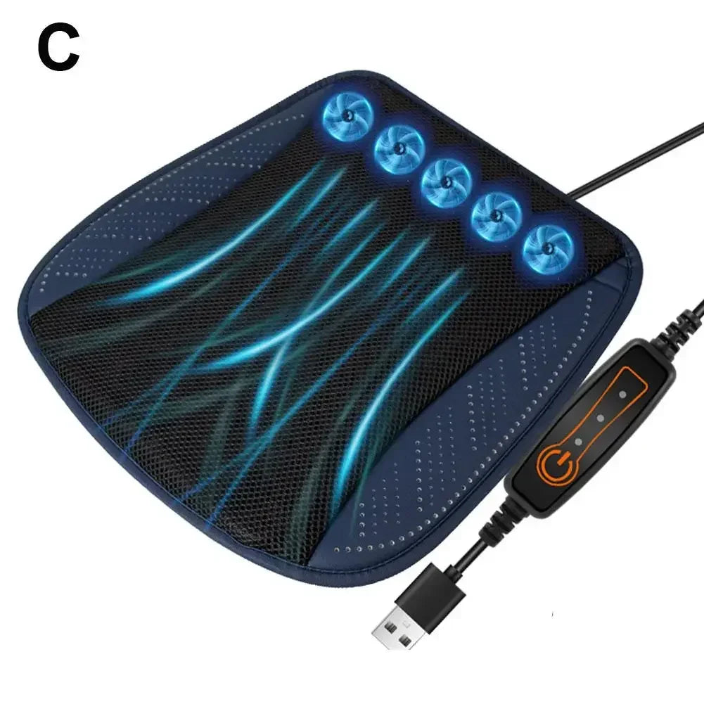 Cooling Car Seat Cushion with Adjustable Fan Breathable 3D Honeycomb Design All-Season Ventilated Auto Seat with Leather Surface