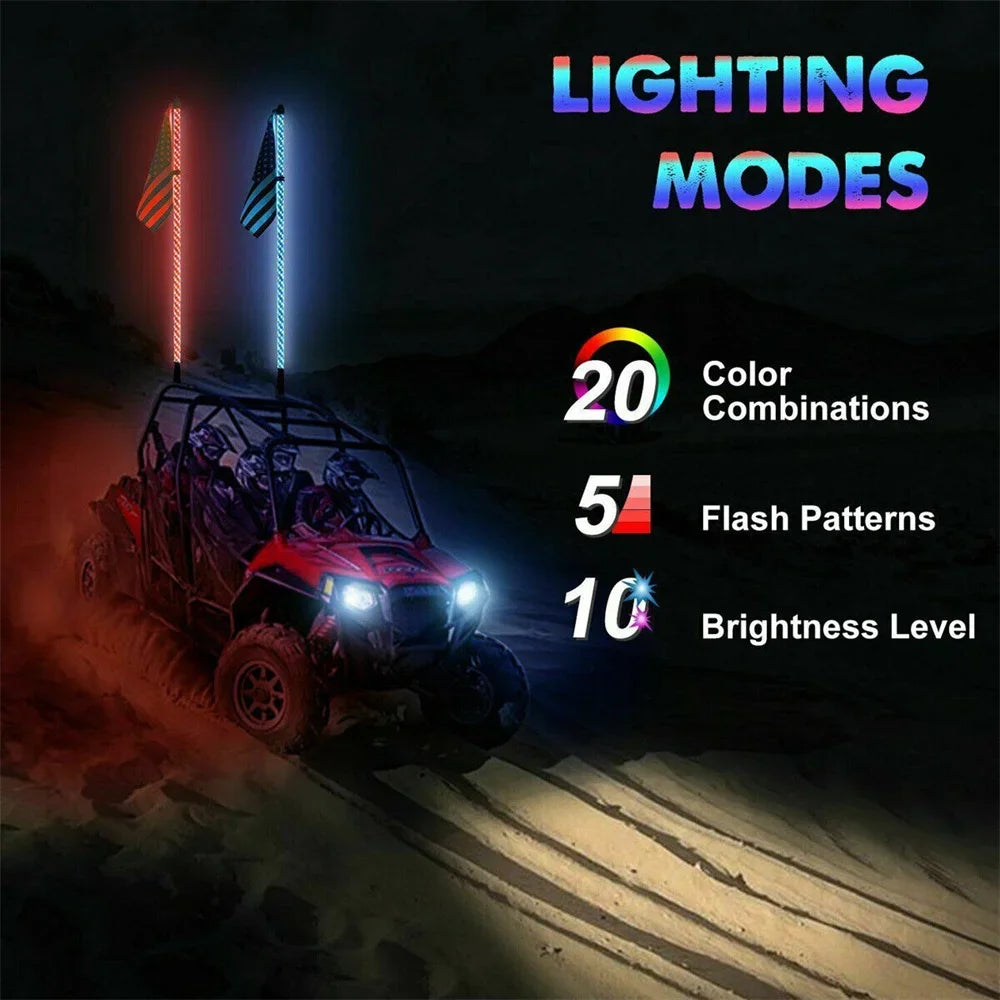 3FT Spiral Whip Lights Remote Control Turn Signal Brake Function Dream-Color Dancing For UTV RZR Can-Am SxS Sand Dune Buggy Truc