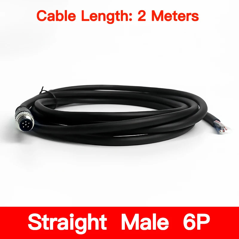 2m M8 Sensor Connector Cable, Straight & Right Angle Options, Male/Female, 3/4/5/6/8 Pin, Waterproof Molded Plug for Industry