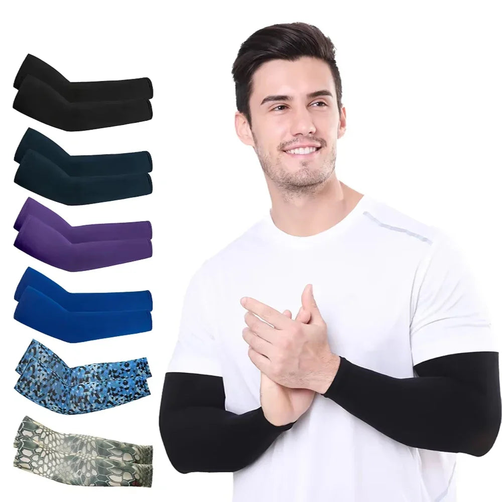 Camouflage Ice Silk Sleeve Cover Men Women Sun Protection Windproof Arm Sleeves Oversleeve for Outdoor Fishing camping Cycling