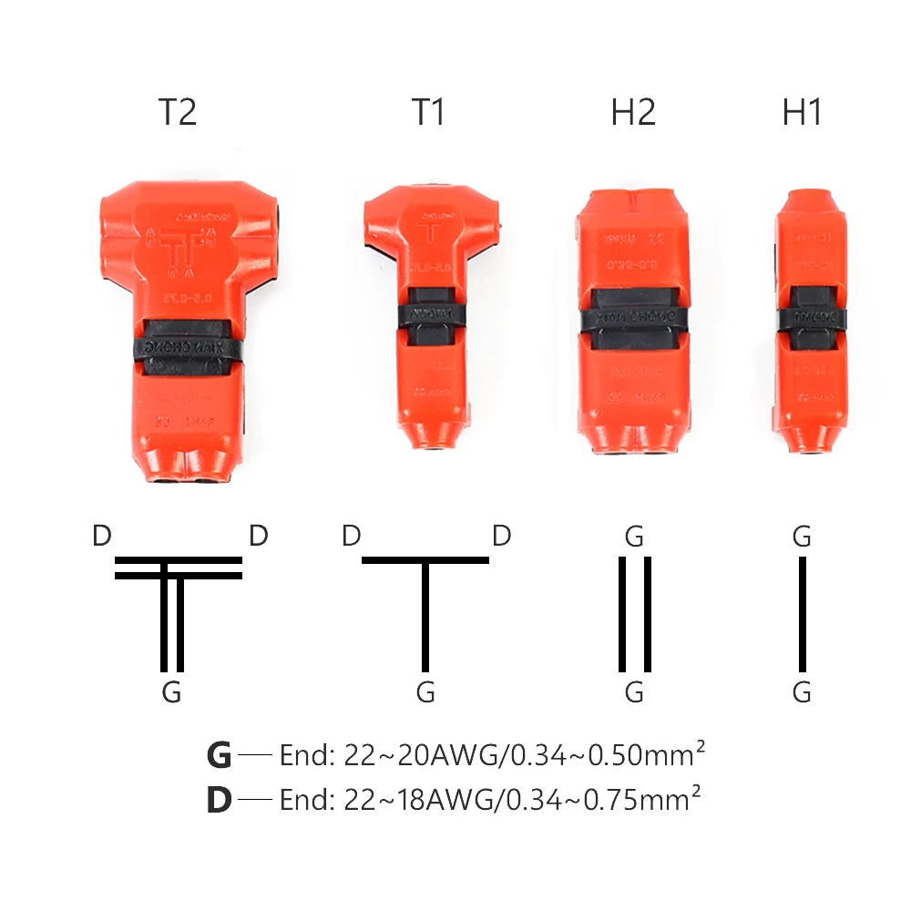 T-Tap Wire Connectors – I & T Type 2-Pin Splice Connector 12V 24V DC 300V AC 18-22AWG