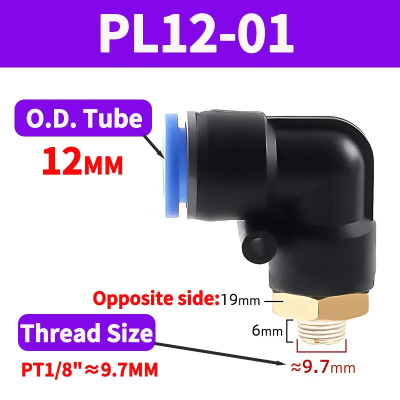 PL Push to Connect Tube Fitting Male Elbow PL4/6/8/10/12mm Tube OD x M5/01/02/03/04 Thread Pneumatic Air Push Fit Lock Fitting