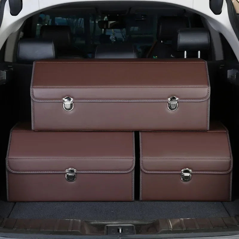 Car Trunk Organizer Box Large Capacity Auto Multiues Tools Storage Bag Stowing Tidying Leather Camping Outdoor Car Storage Bags