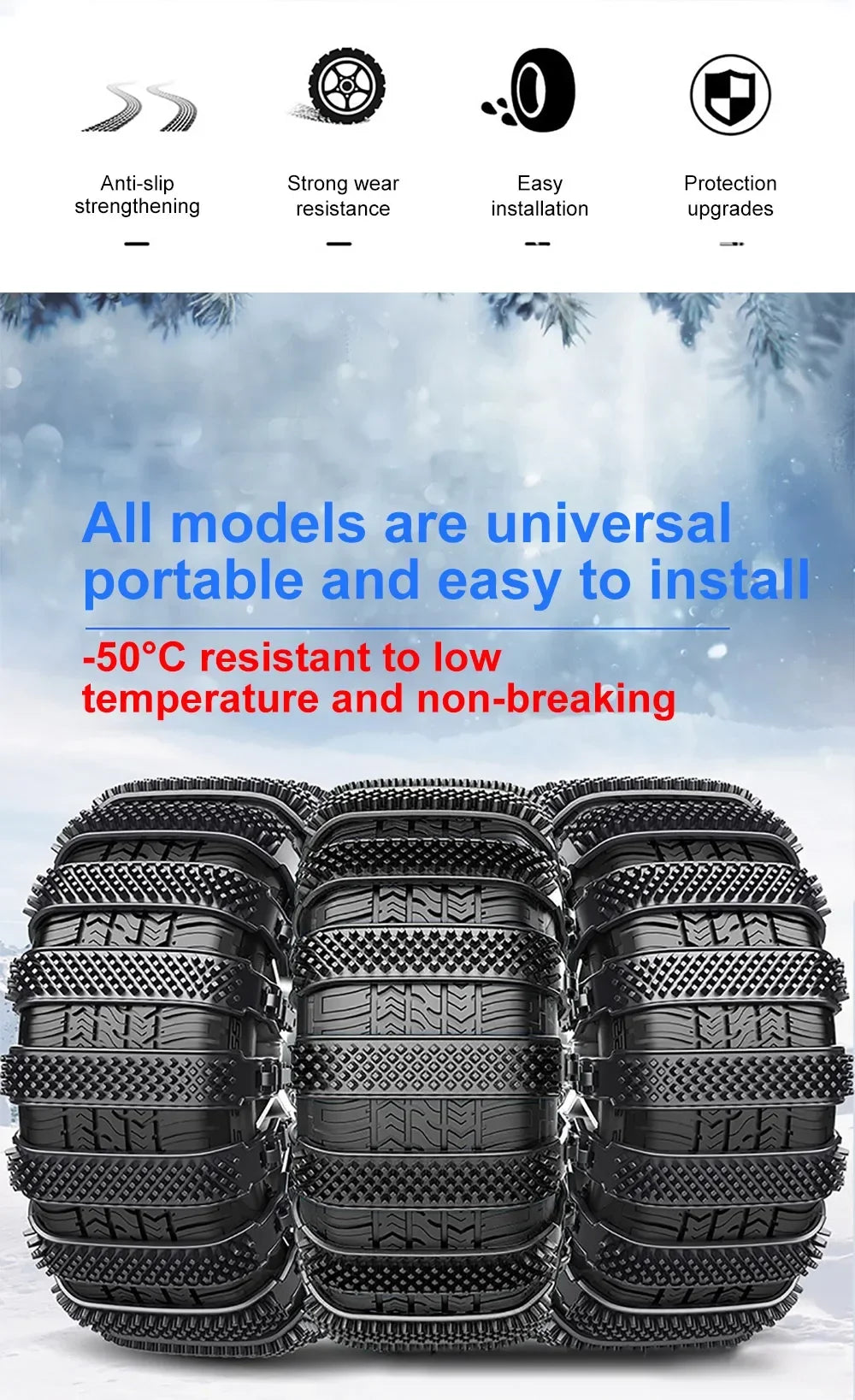 Snow Chain Tyre Chain 10/1PCS Urethane Set Wheel Ties Belts Car Tires Chains Winter Anti-Slip Chain Anti Skid Snow Emergency New