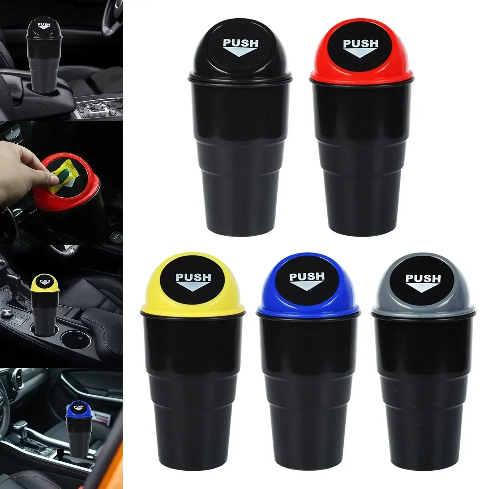 Round Car Trash Can with Lid, Car Garbage Box Car Door Trash Can Fashionable and Creative Water Cup Holder, Storage Bucket Amagi