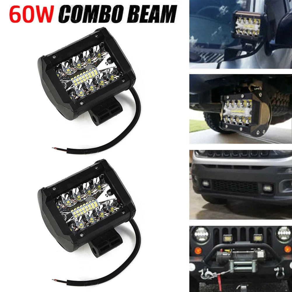 60W Car LED Work Light Bar Spot Flood Combo Pods Offroad Fog Lamp Waterproof Dust Proof  For SUV ATV UTV Car Accessories