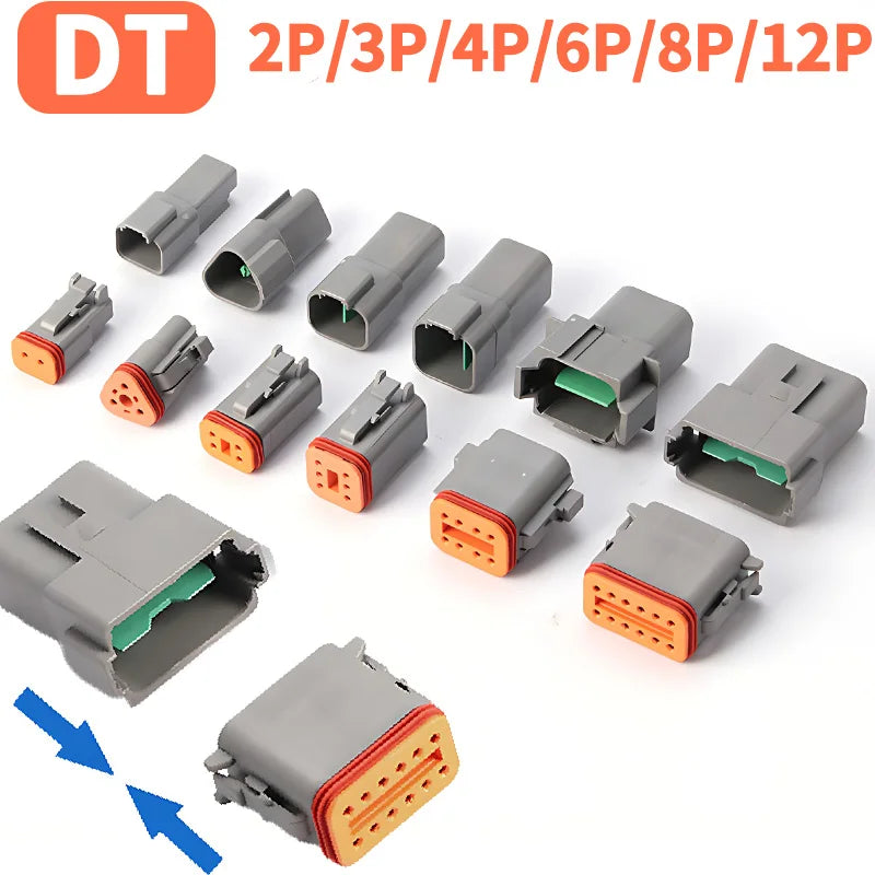 1Set Deutsch DT Series Multi-Pin Bundle (2P/3P/4P/6P/8P) | 22-16AWG Sealed Plug & Socket for Auto Electronics Upgrade DT04-2P