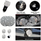 Car Accessories Set 27/4Piece Women Bling Universal Fit Polyester Steering Cover Shiny License Frame Phone Holder Coasters Tools