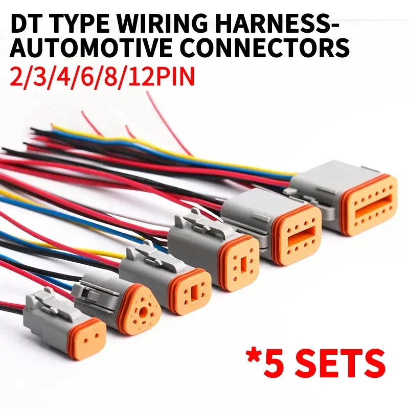5 Sets Deutsch DT Connector with 15cm Wiring Harness DT06-2S/DT04-2P 2P 3P 4P 6P 8P 12P Waterproof Electrical Connector