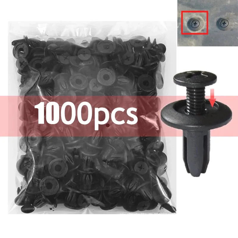 Universal Car 8mm Hole Plastic Rivets 1000/50 Fastener Push Clip Black Bumper Door Trim Panel Retainer Fastener Clip Accessories