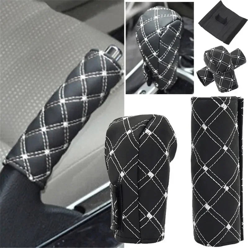 2 in 1 Set Car Faux Leather Gear Shift Knob Cover Hand Brake Cover Sleeve Car Interior Protect Cover Accessories New