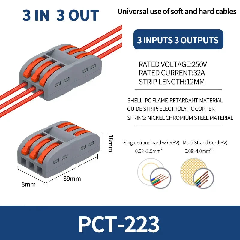 10/1000PCS Mini Fast Wire Connector Universal Wiring Cable Connector Push-in Conductor Terminal PCT-222/224 SPL-42/62 SPL-2/3/1